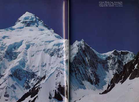 
K2 from Windy Gap, showing the entire northeast route from advanced base camp to the summit - The Last Step: The American Ascent Of K2 book
